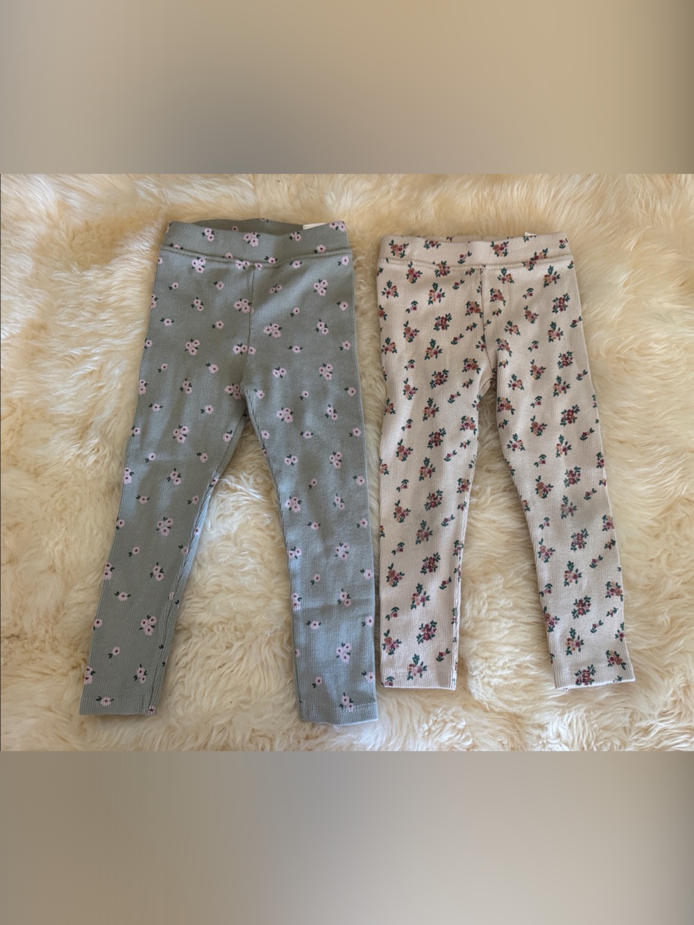 Zara Girls Floral Leggings - Sage and Light Pink